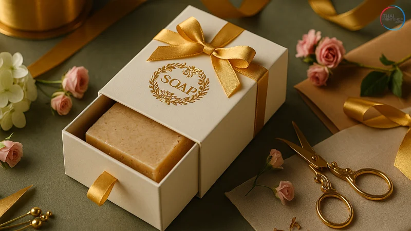 กล่องสบู่แบบของขวัญ Drawer Box , ริบบิ้น , โลโก้เด่น จัดฉากน่ารัก