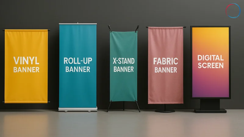 เปรียบเทียบประเภทแบนเนอร์ 5 แบบ Vinyl, Roll-up, X-stand, ผ้า, Digital